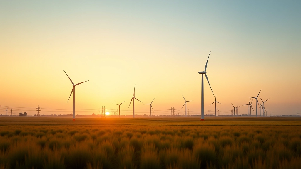 Moderne Energieinfrastruktur mit Windkraftanlagen und Stromnetzanlagen